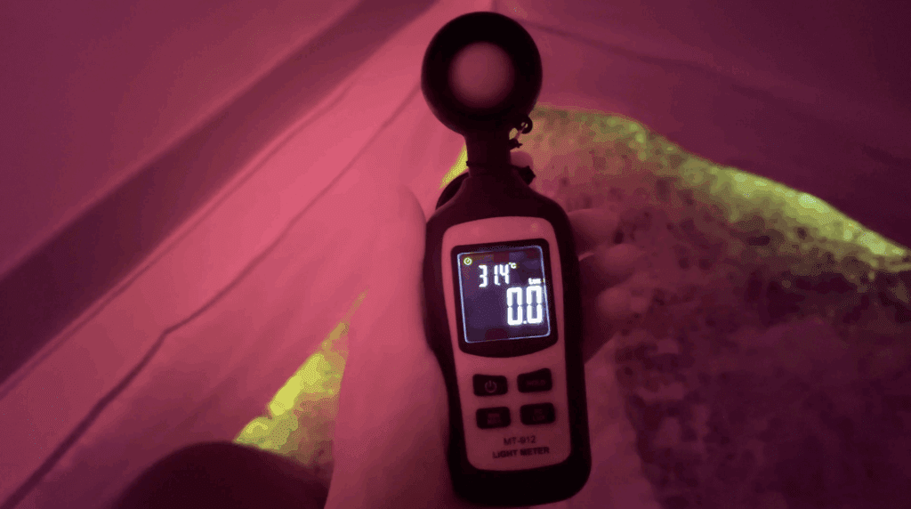 Light meter reading a LUX of 3.3 in SlumberPod blackout tent
