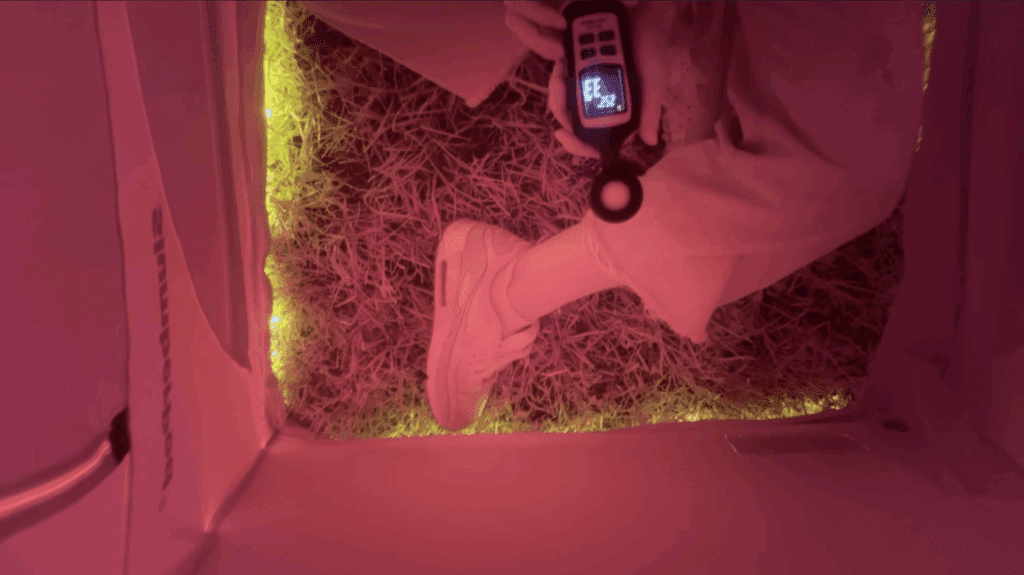 Light meter reading a LUX of 3.3 in SlumberPod blackout tent