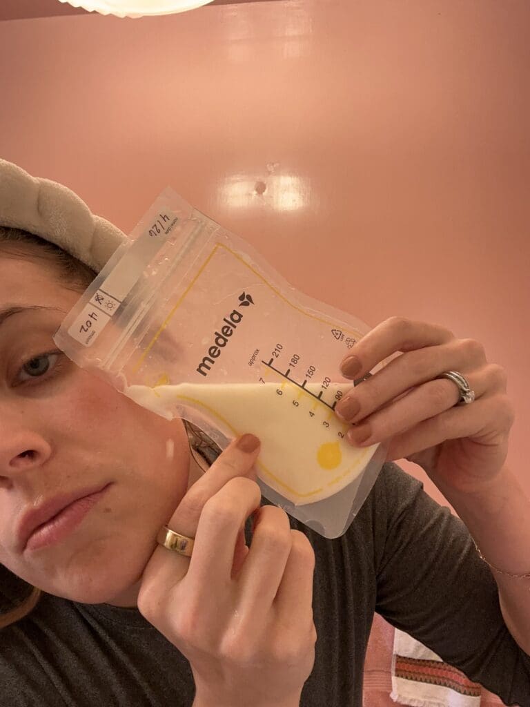 pooring expired breast milk onto face to use on skincare routine