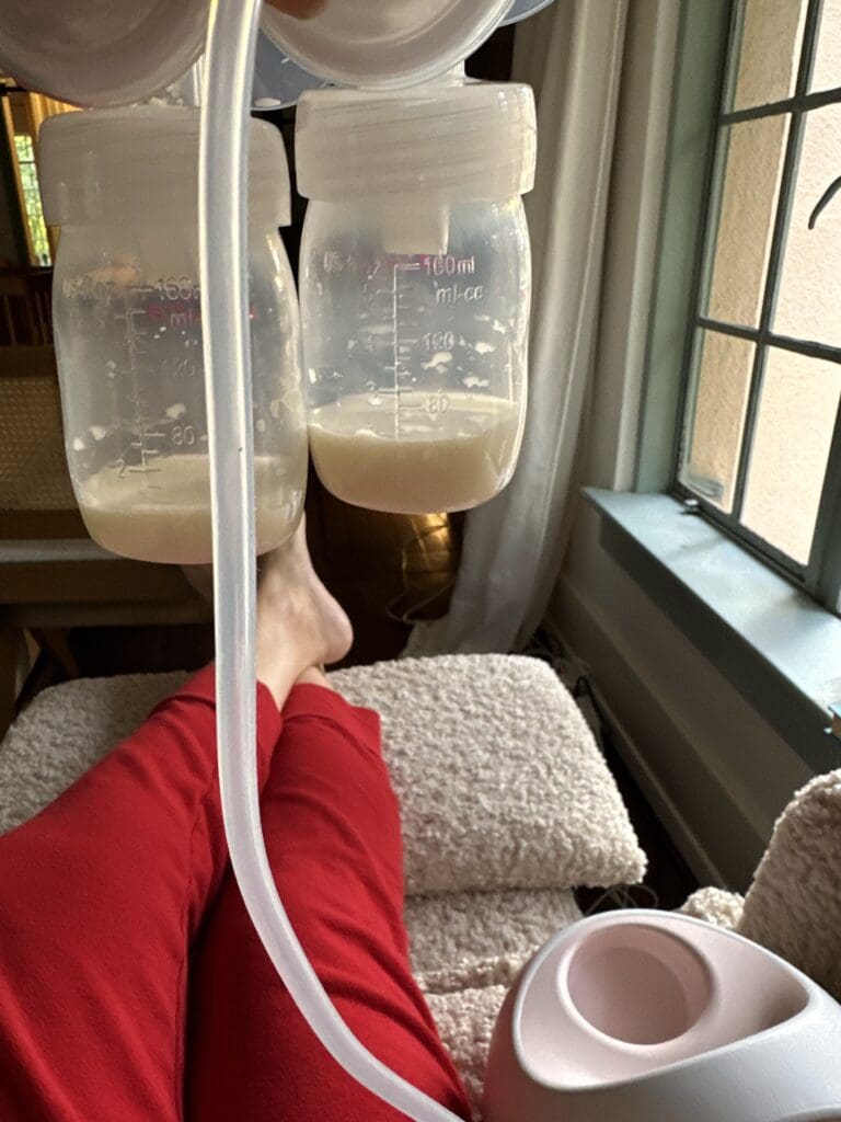 Breast Milk inside of bottles that were collected and hooked up to the spectra S2 pup. 