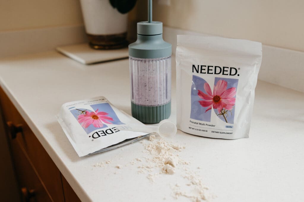 Needed Prenatal Powder With Smoothie On Counter