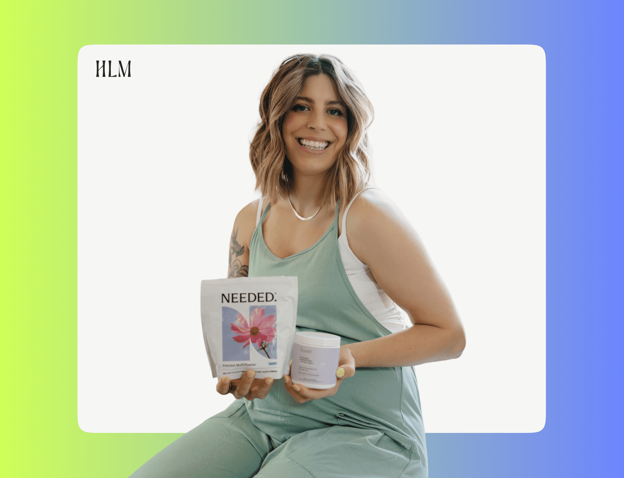 needed vs perelel prenatal powder comparison held by pregnant mom