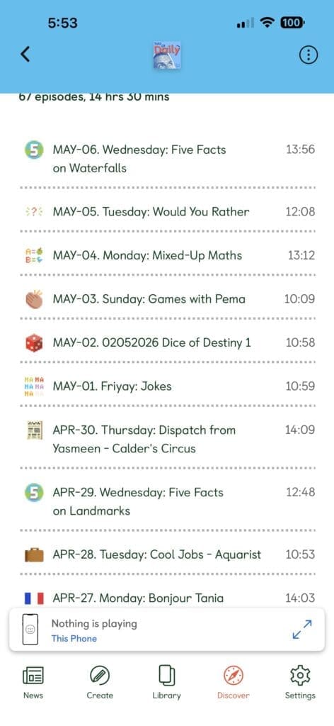 Yoto Daily List Of Podcast Days

