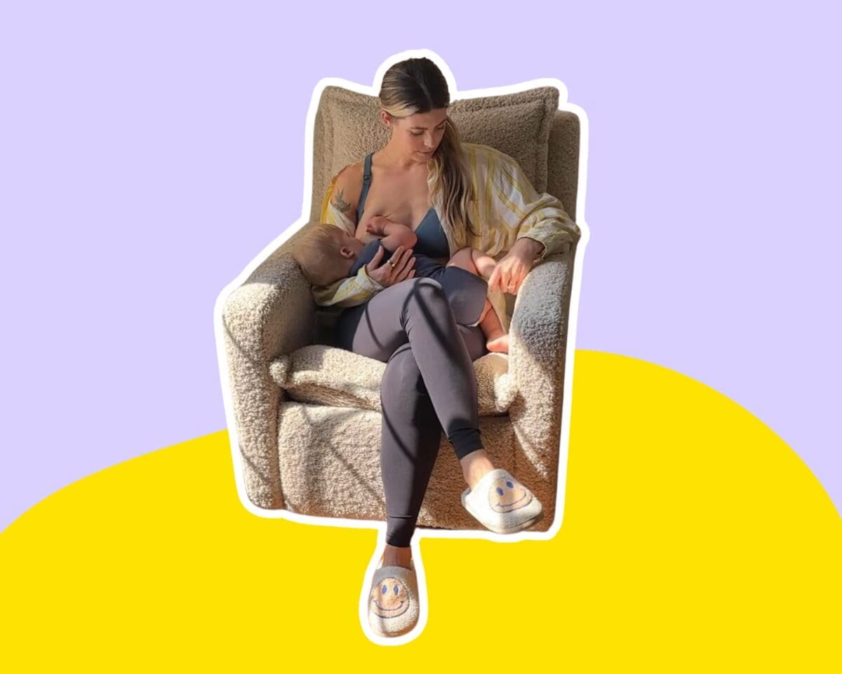 Breastfeeding a baby in a comfortable nursing glider